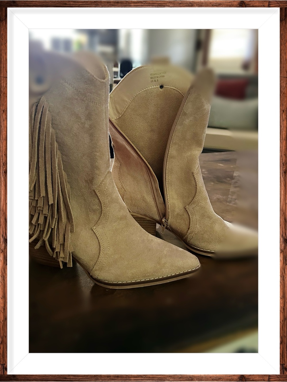 Altar’d state  fringe Suede Western Ankle Boots in Beige never worn/ no box